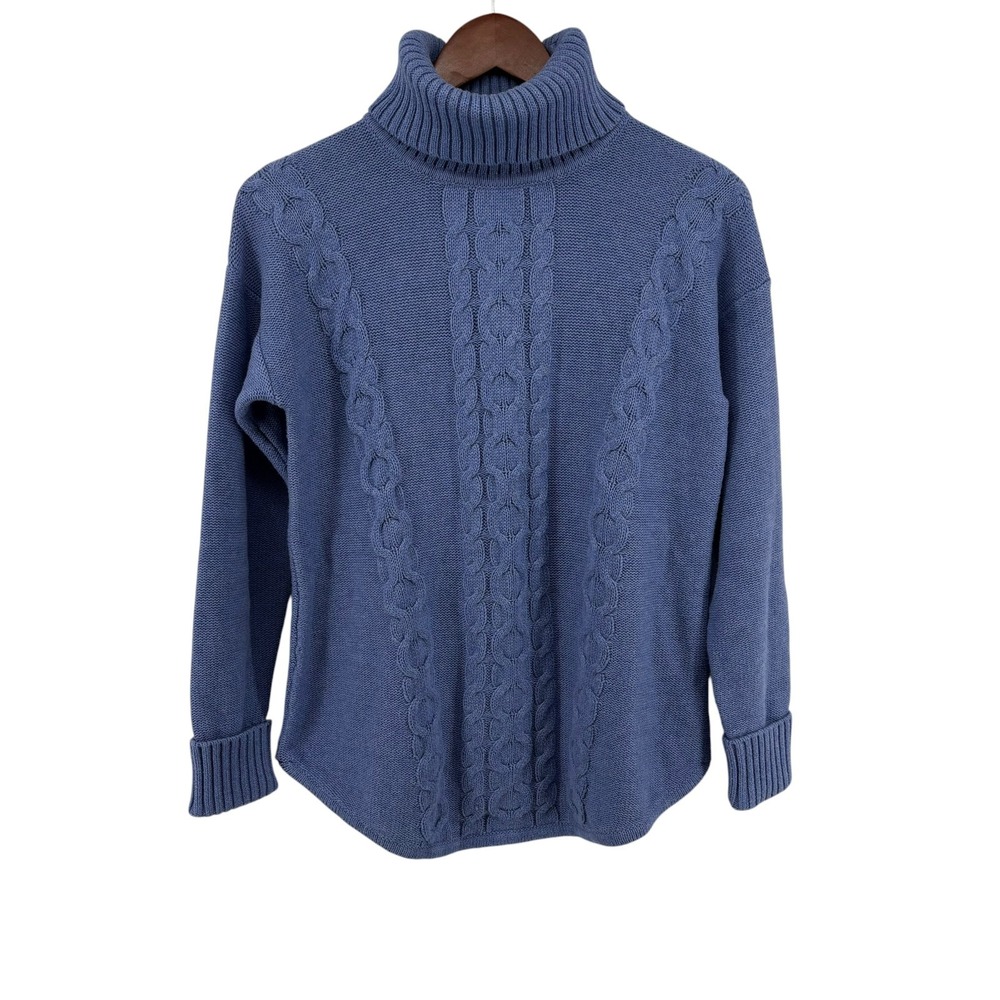 L.L.Bean Double L Cable Knit Turtleneck Sweater Small Periwinkle Preppy